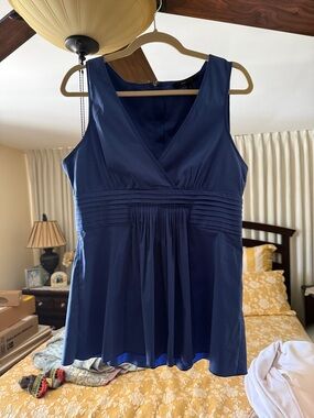 BCBGMAXAZRIA Blue Sleeveless V-Neck Peplum Top Size Medium